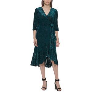 Calvin Klein Womens Green Burnout Velvet Wrap Dress NWT
